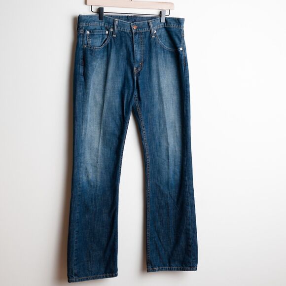 Levi's 527 Jeans Mens 34x32 Demin Blue Bootcut Mid Rise Dark Wash - Picture 1 of 11